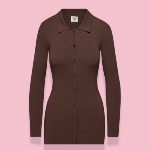 Sunday Best Dresses & Skirts - Aritzia Women's Brown Button Down Bodycon Dress